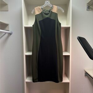 Elegant Olive and Black Colorblock Dress by Premise Dresses - Size 12